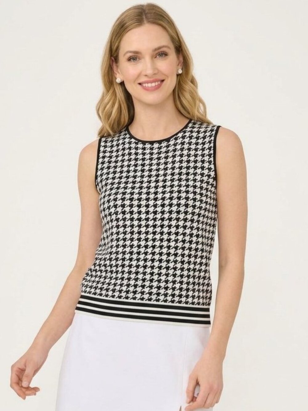 Ted Baker Syrenia Houndstooth Check Sleeveless Top Black White Size 2 NWT